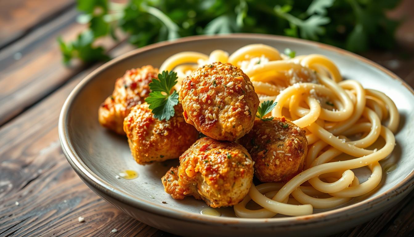 Delicious Garlic Parmesan Chicken Bites & Creamy Pasta